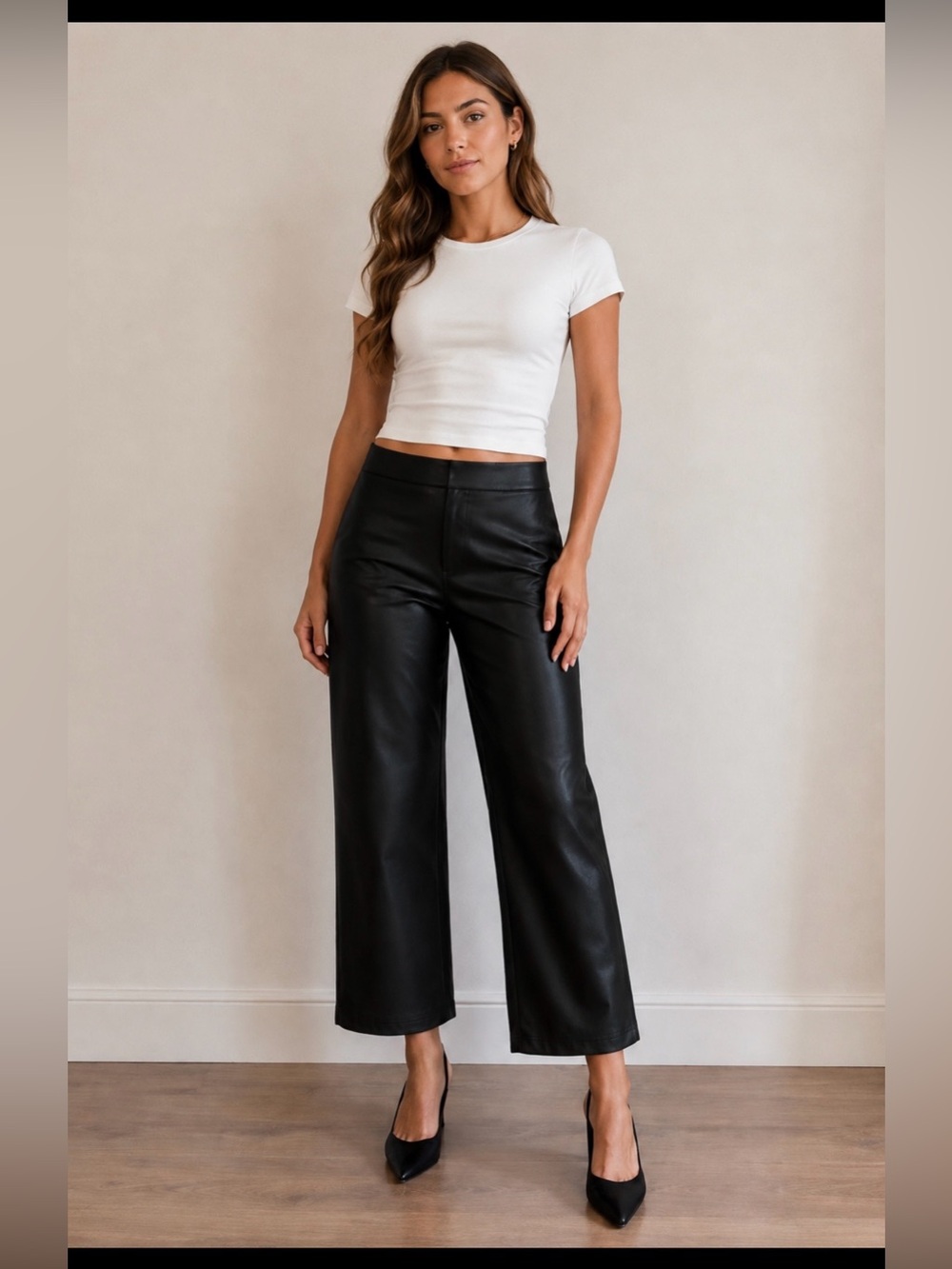 Bagatelle Women’s Black Faux Leather Wide-Leg Pants